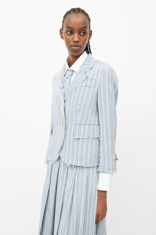 Thom Browne Blue & White Stripes Tie Skirt Suit