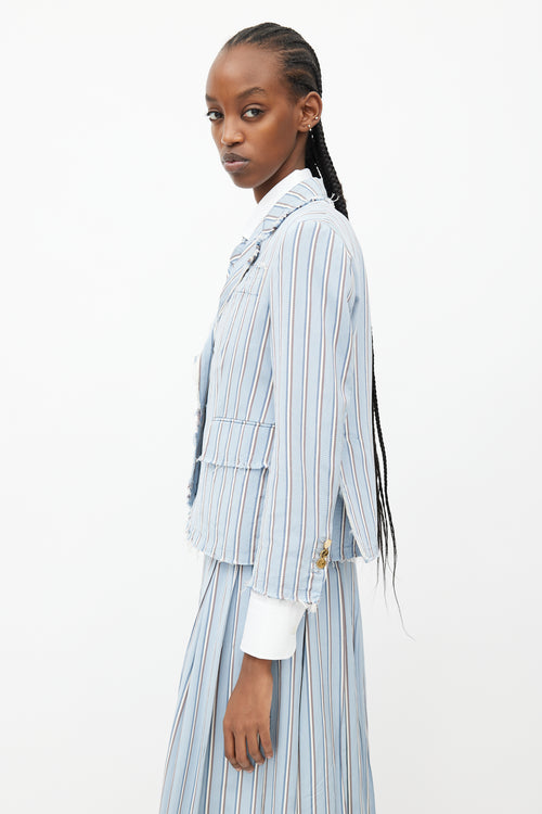 Thom Browne Blue & White Stripes Tie Skirt Suit