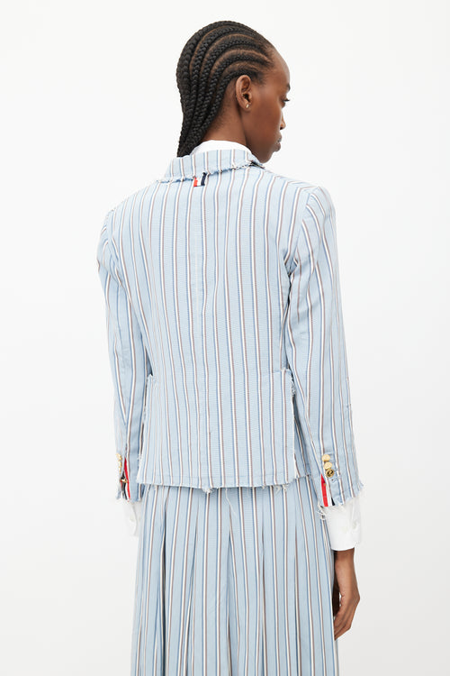 Thom Browne Blue & White Stripes Tie Skirt Suit