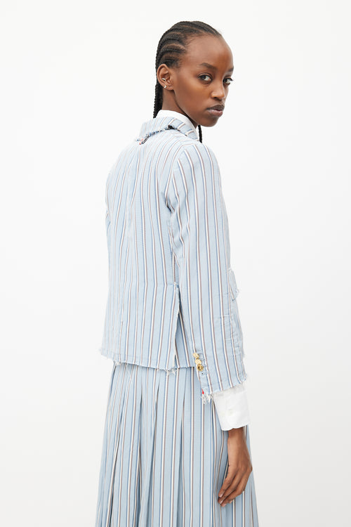 Thom Browne Blue & White Stripes Tie Skirt Suit