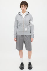 Thom Browne Grey & Navy Colour Blocked Four Bar Zip Hoodie