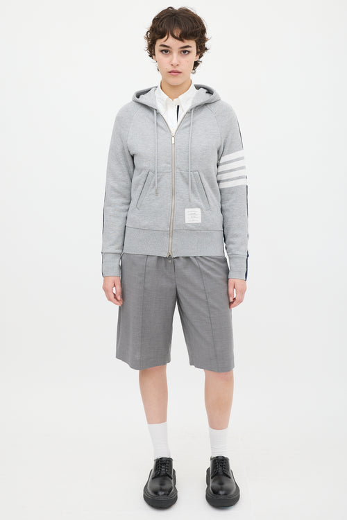 Thom Browne Grey & Navy Colour Blocked Four Bar Zip Hoodie