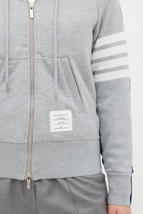 Thom Browne Grey & Navy Colour Blocked Four Bar Zip Hoodie