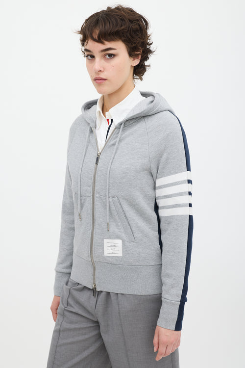 Thom Browne Grey & Navy Colour Blocked Four Bar Zip Hoodie