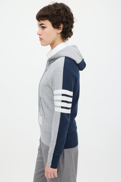 Thom Browne Grey & Navy Colour Blocked Four Bar Zip Hoodie