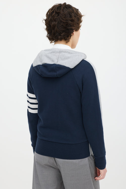 Thom Browne Grey & Navy Colour Blocked Four Bar Zip Hoodie