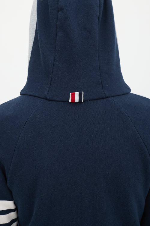 Thom Browne Grey & Navy Colour Blocked Four Bar Zip Hoodie