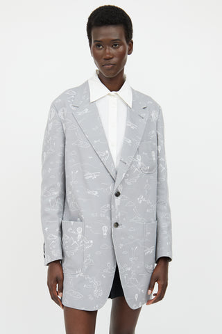 Thom Browne Grey Sky Printed Blazer