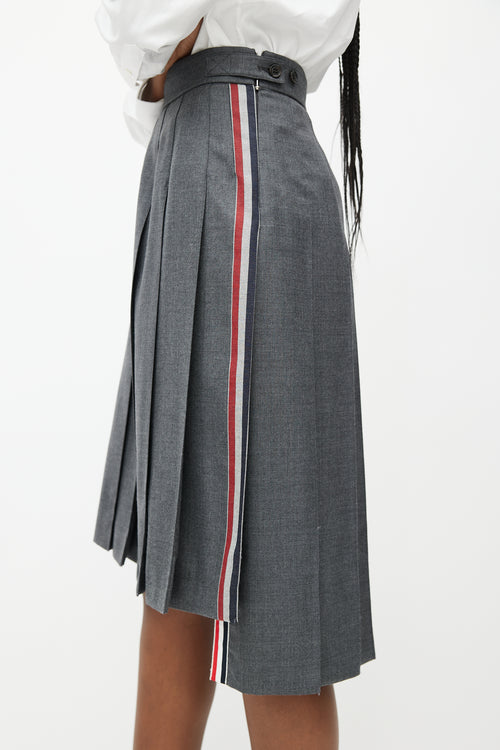Thom Browne Grey Pleated Midi Skirt