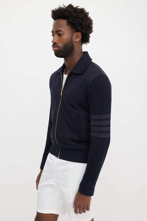 Thom Browne Jersey 4-Bar Zip Cardigan