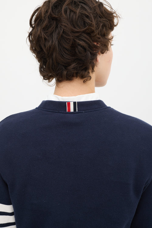 Thom Browne Navy Cotton Buttoned Hem Four Bar Crewneck