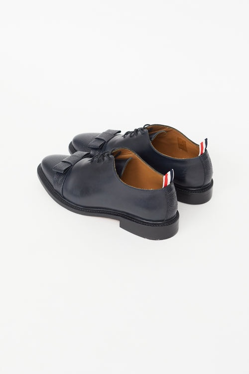 Thom Browne Navy Pebbled Bow Oxford