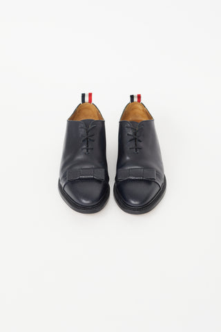Thom Browne Navy Pebbled Bow Oxford