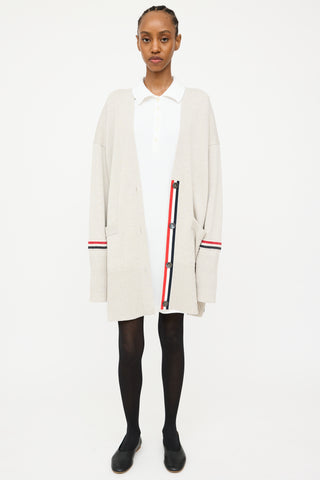 Thom Browne Grey & Multi Wool Knit Striped Oversized Cardigan