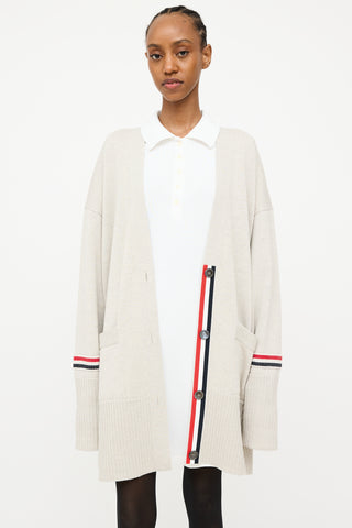 Thom Browne Grey & Multi Wool Knit Striped Oversized Cardigan