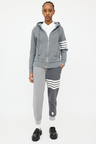 Thom Browne Grey & White Waffle Knit Four Bar Hoodie