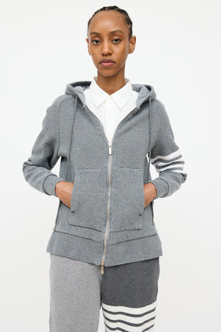 Thom Browne Grey & White Waffle Knit Four Bar Hoodie