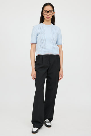 Thom Browne Blue Pointelle Knit Sweater