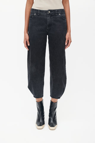 Tibi Black Asymmetrical Tapered Cropped Jeans
