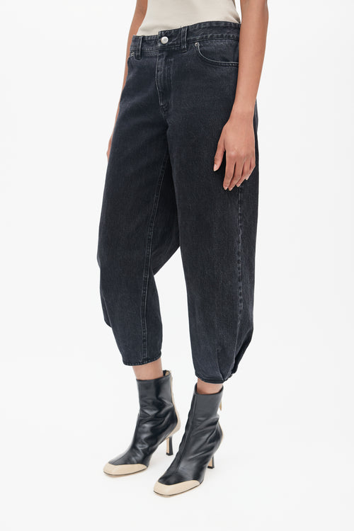 Tibi Black Asymmetrical Tapered Cropped Jeans