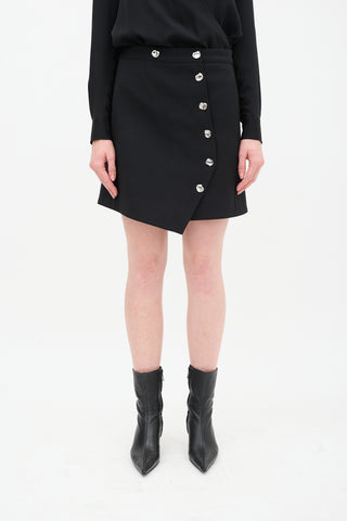 Tibi Black Asymmetrical Button Wrap Skirt