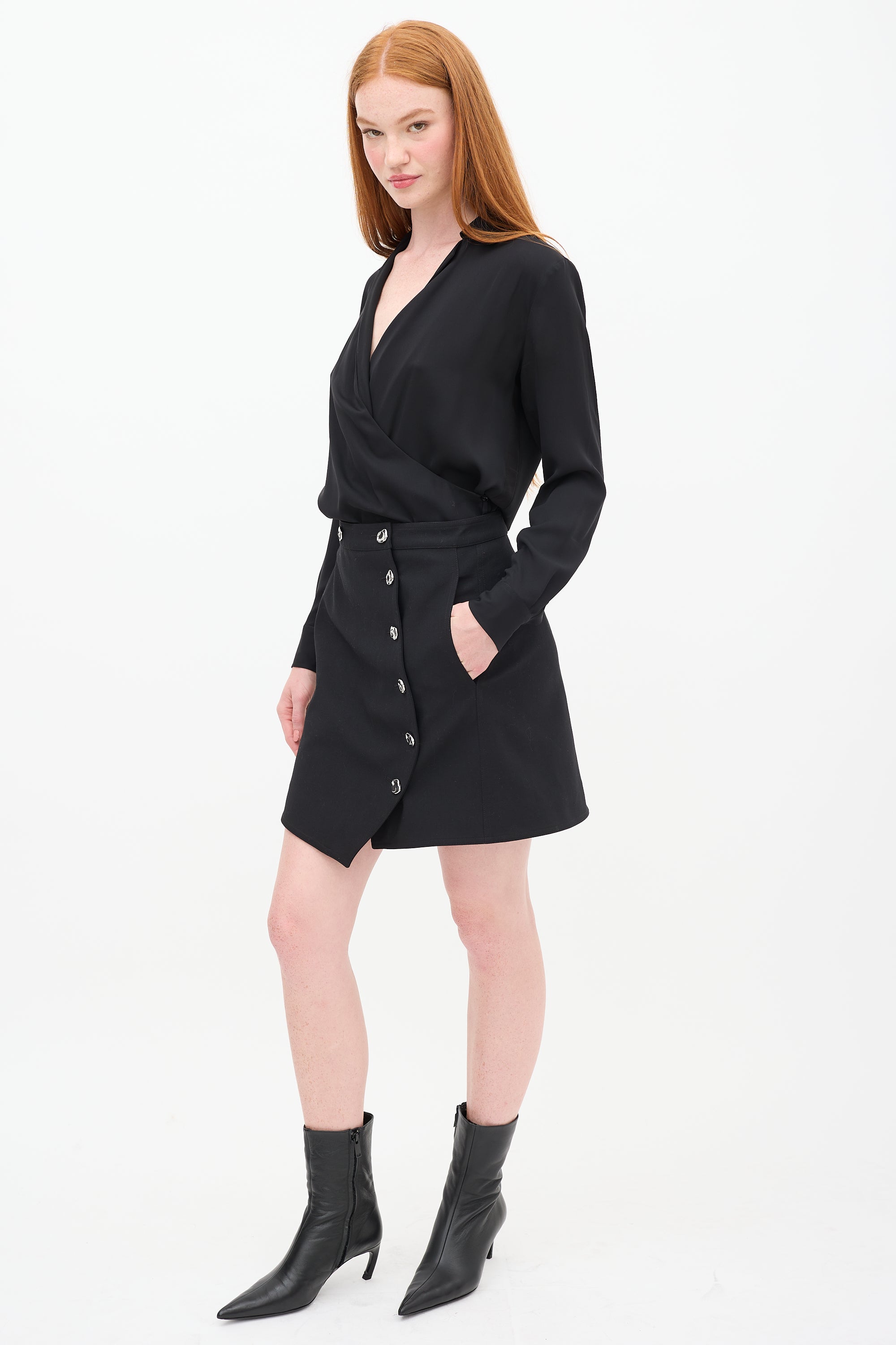 Tibi // Black Asymmetrical Button Wrap Skirt VSP Consignment Tibi // Black Asymmetrical Button Wrap Skirt VSP Consignment