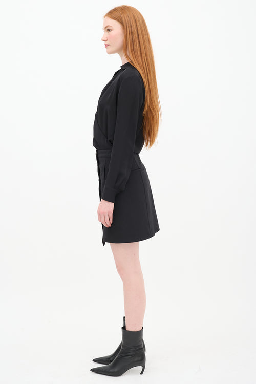 Tibi Black Asymmetrical Button Wrap Skirt