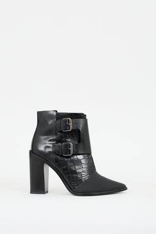 Tibi Black Embossed Leather Piper Heeled Boot