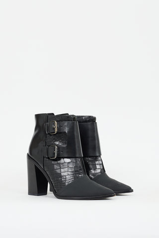 Tibi Black Embossed Leather Piper Heeled Boot