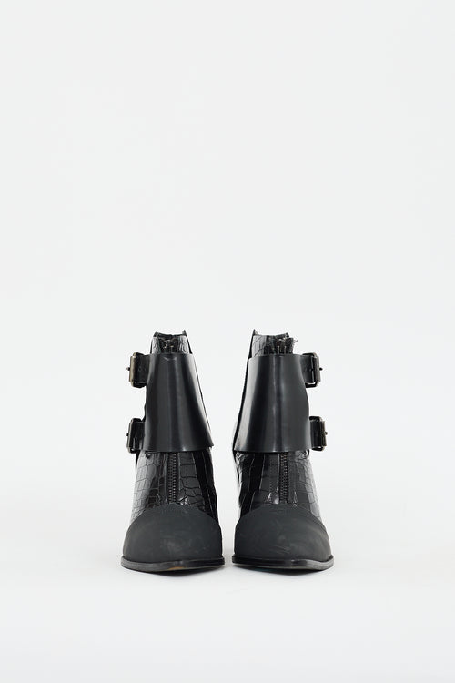 Tibi Black Embossed Leather Piper Heeled Boot