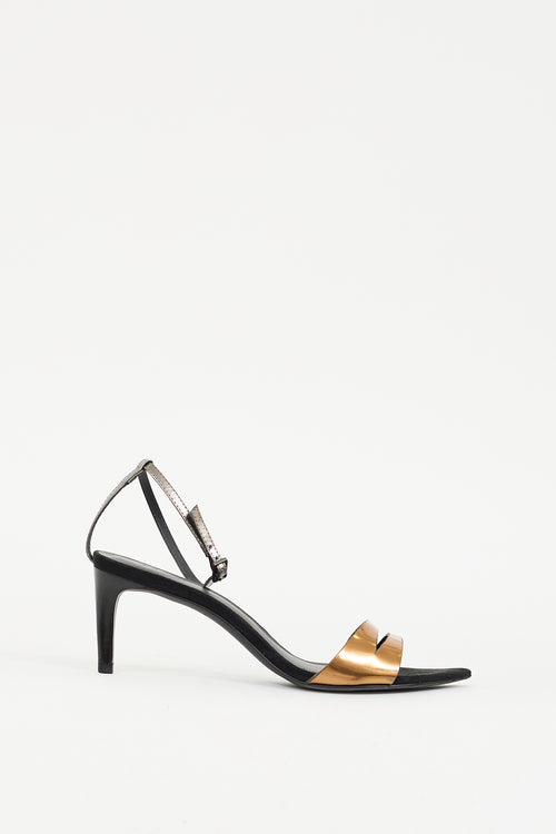 Tibi Black & Gold Leather Sandal