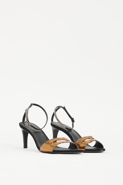 Tibi Black & Gold Leather Sandal