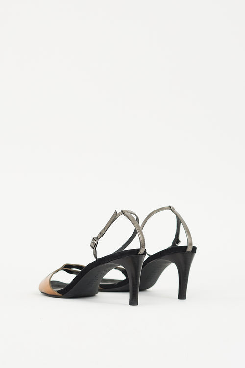 Tibi Black & Gold Leather Sandal