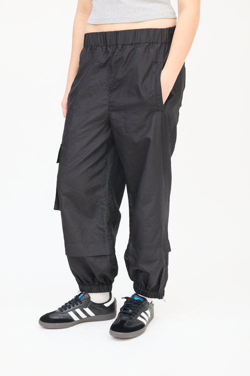 Tibi Black Nylon Layered Jogger Pants