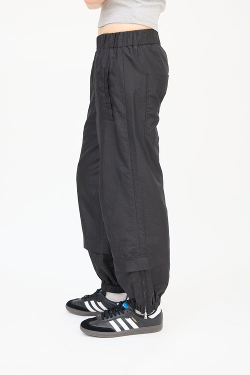 Tibi Black Nylon Layered Jogger Pants