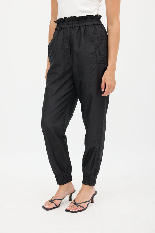 Tibi Black Nylon Ruffled Tapered Jogger