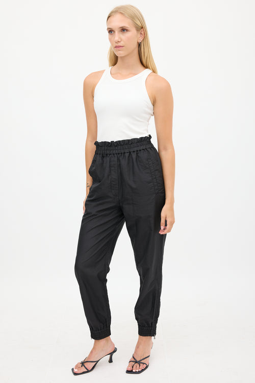 Tibi Black Nylon Ruffled Tapered Jogger