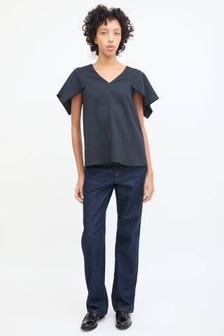 Tibi Black V-Neck Panel Sleeve Top