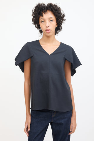 Tibi Black V-Neck Panel Sleeve Top