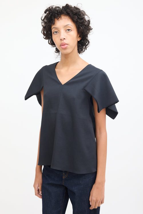 Tibi Black V-Neck Panel Sleeve Top