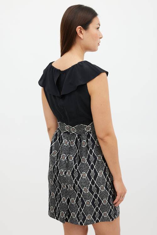 Tibi Black & White Geometric Printed Sheath Dress