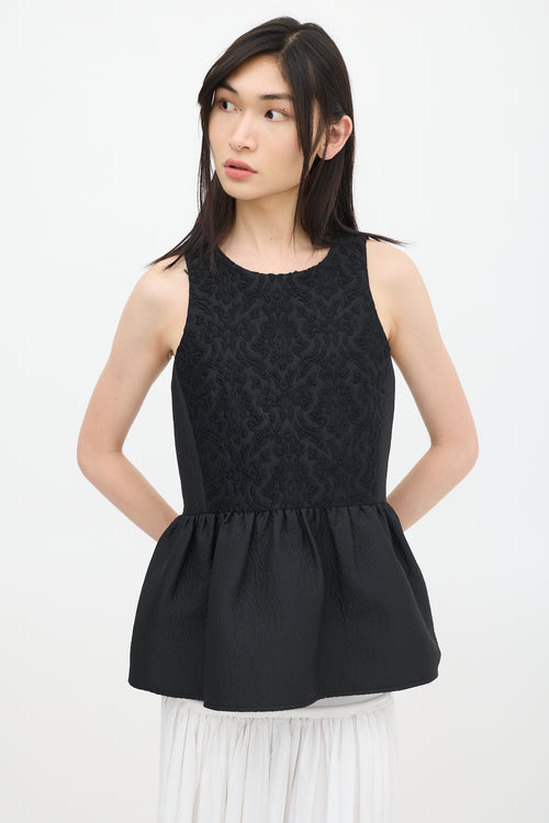 Tibi Black Wool Jacquard Peplum Top