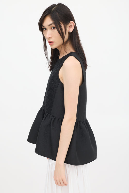 Tibi Black Wool Jacquard Peplum Top