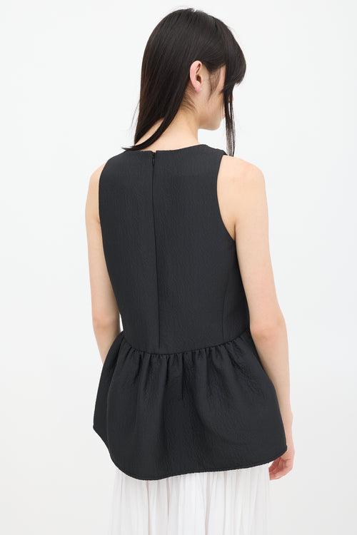 Tibi Black Wool Jacquard Peplum Top