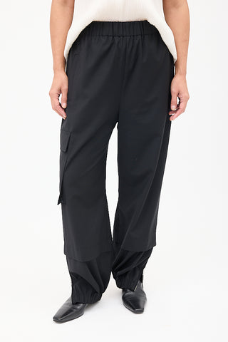 Tibi Black Wool Layered Trouser