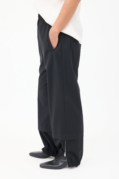 Tibi Black Wool Layered Trouser