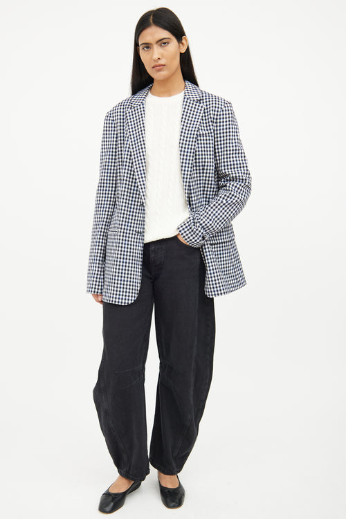 Tibi Black White Blue Check Zip Detail Blazer