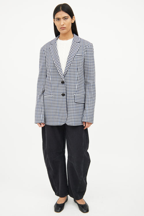 Tibi Black White Blue Check Zip Detail Blazer