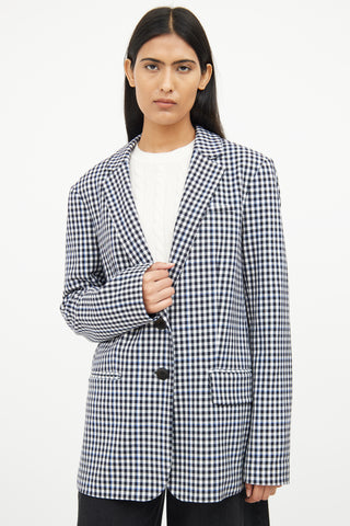 Tibi Black White Blue Check Zip Detail Blazer