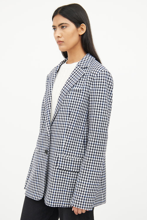 Tibi Black White Blue Check Zip Detail Blazer